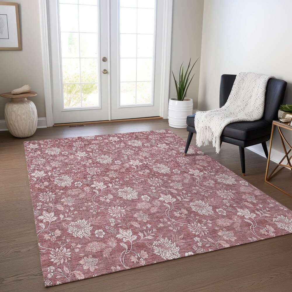 Machine Washable Indoor/ Outdoor Chantille Floral Farmhouse Rug