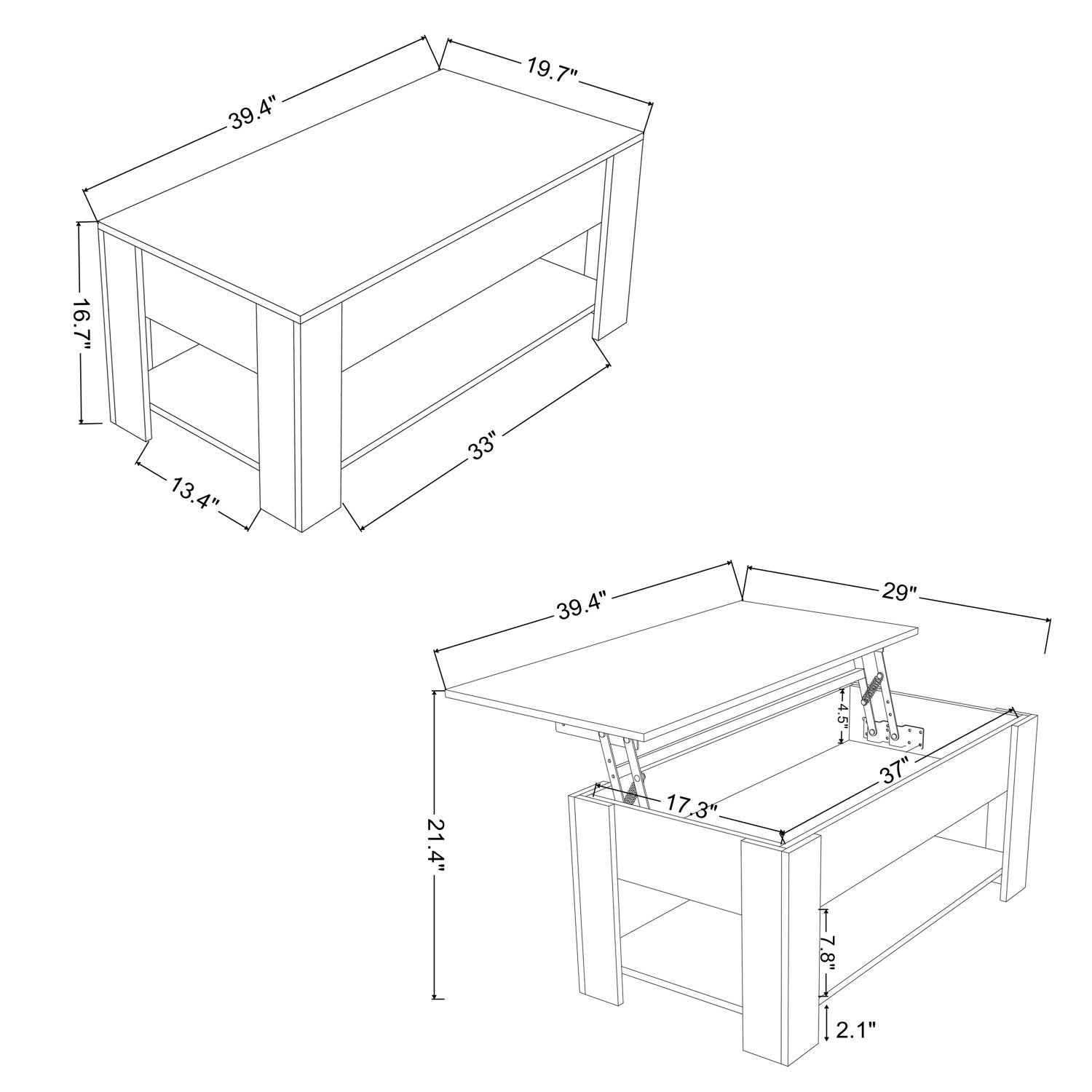 Simple Design Wood Coffee Table Lift Top Table with Storage Shelf