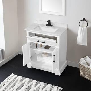 Home Decorators Collection Doveton 36 in. W x 19 in. D x 34.50 in. H Freestanding Vanity in White with White Engineered Stone Top Doveton 36W