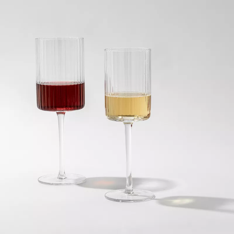 JoyJolt 2-Pack Elle Fluted Cylinder White Wine Glasses