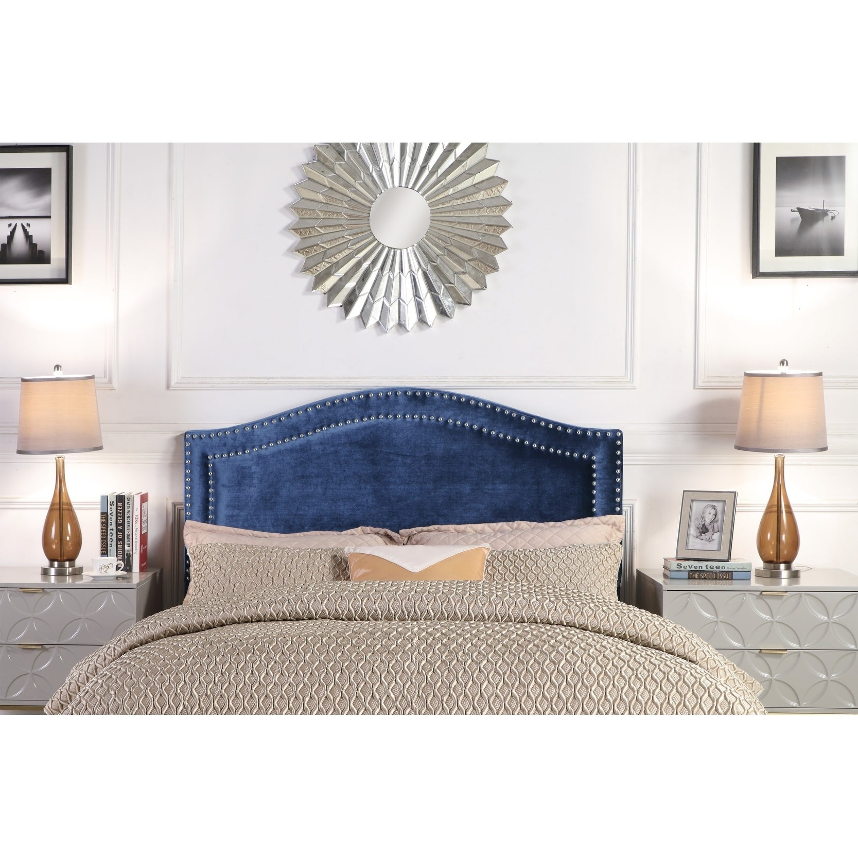 Chic Home Idun Velvet Upholstered Double Row Headboard - - 21527177