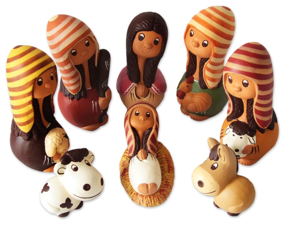 Blessings Ceramic Nativity Scene  9 Piece Set   Contemporary   Holiday Accents And Figurines   by NOVICA  Houzz