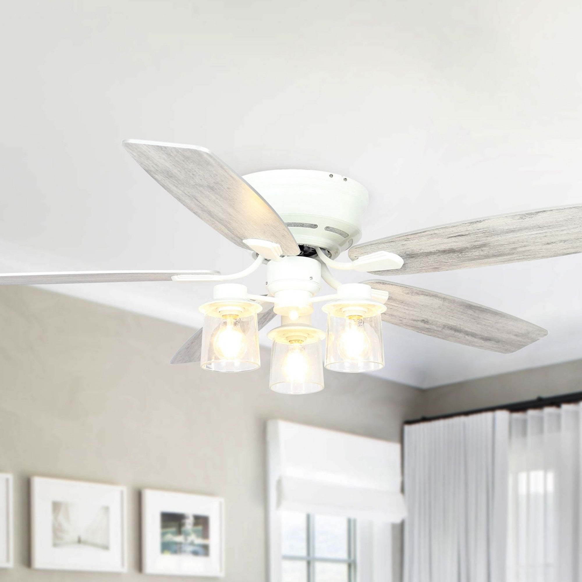 52-inch Beach Wood 5-Blade Flush Mount Ceiling Fan with Remote Shopping - The Best Deals on Ceiling Fans | 37966069