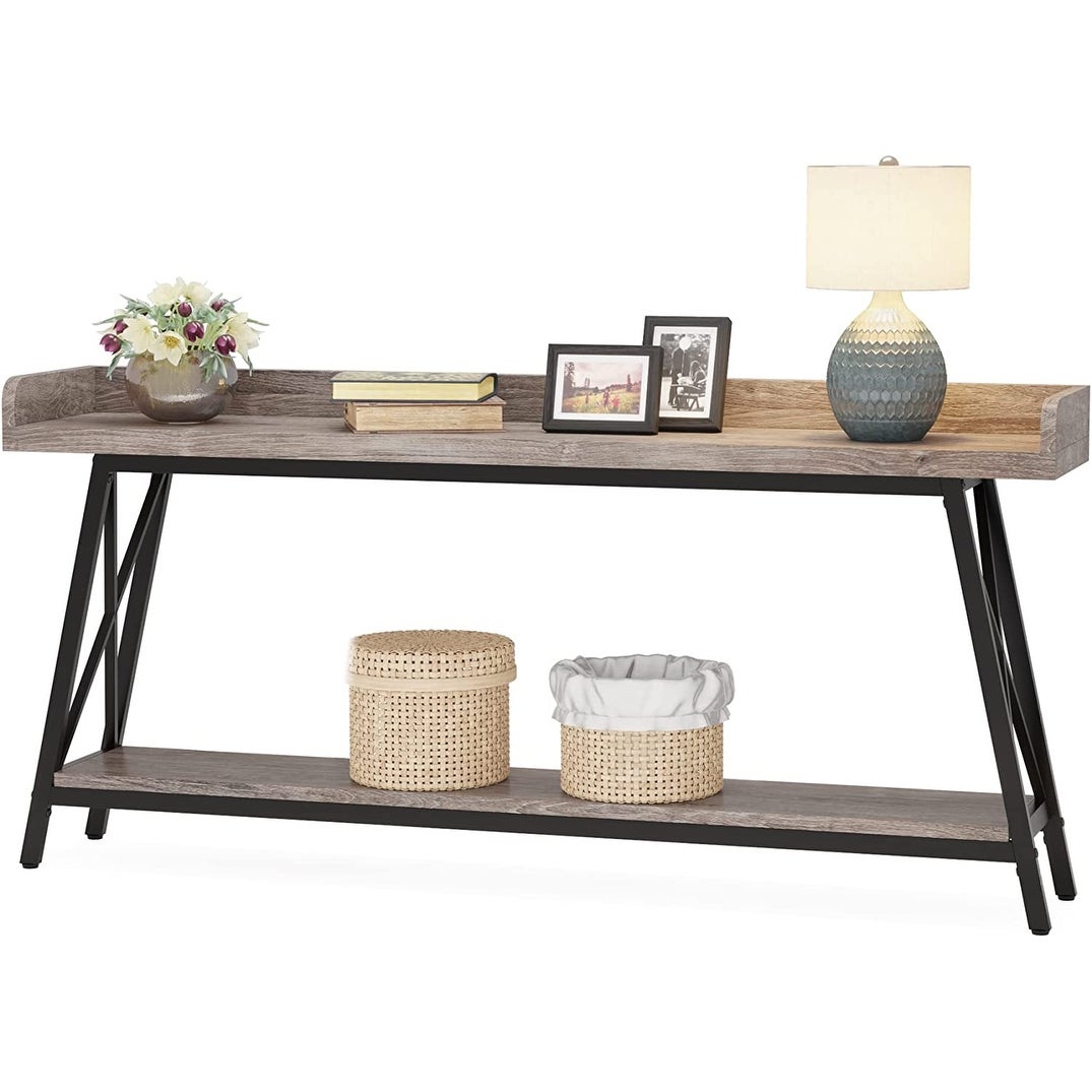 70.9 inch Long Entryway Table， Narrow Sofa Console Table Behind Couch Brown