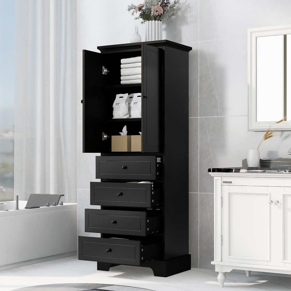 Bathroom Storage Cabinet with 2 Doors and 4 Drawers  Adjustable Shelves Multifunctional Free Standing Cabinet