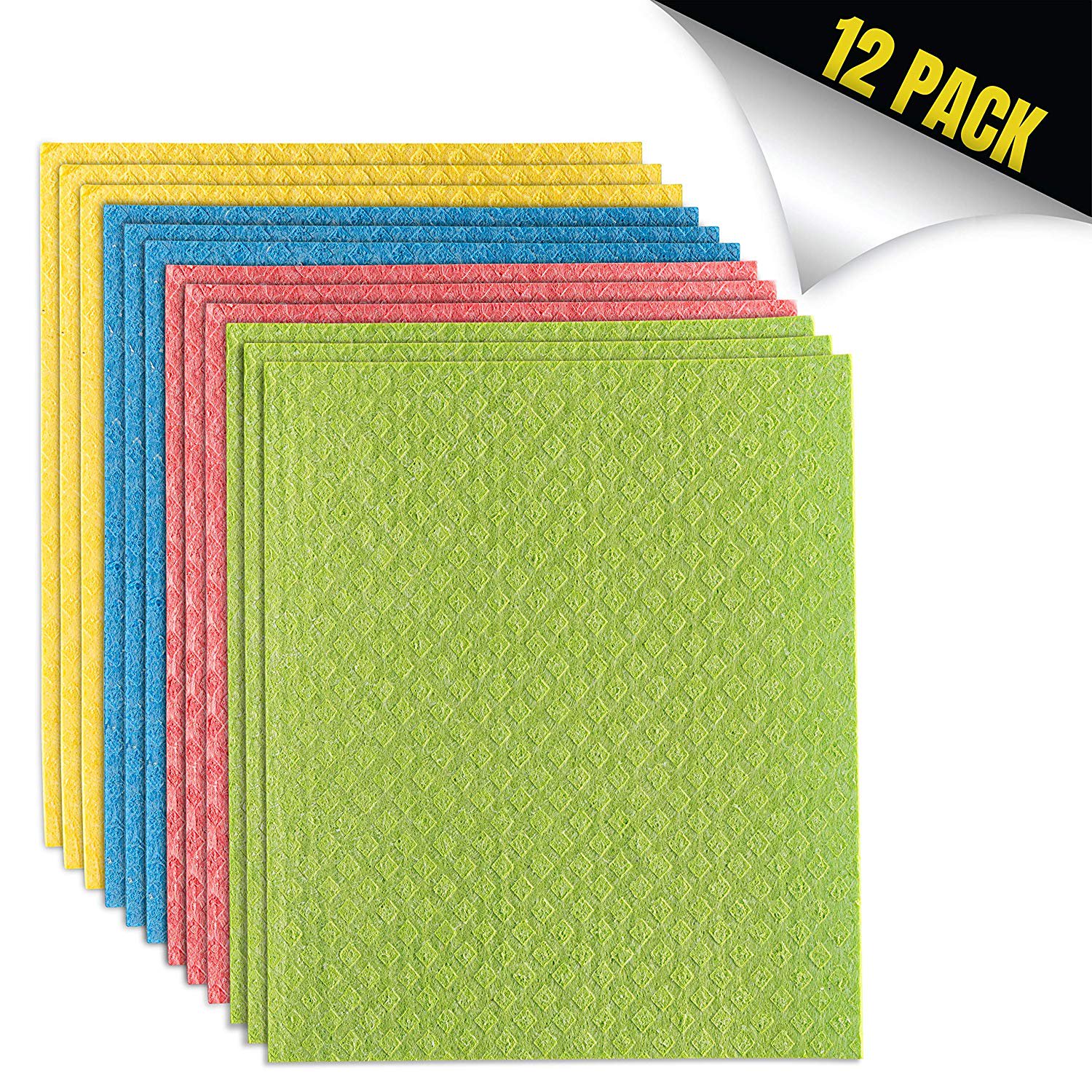 Homeries Swedish Dishcloth for Kitchen (Bulk Pack of 12) (Mixed， Dry)