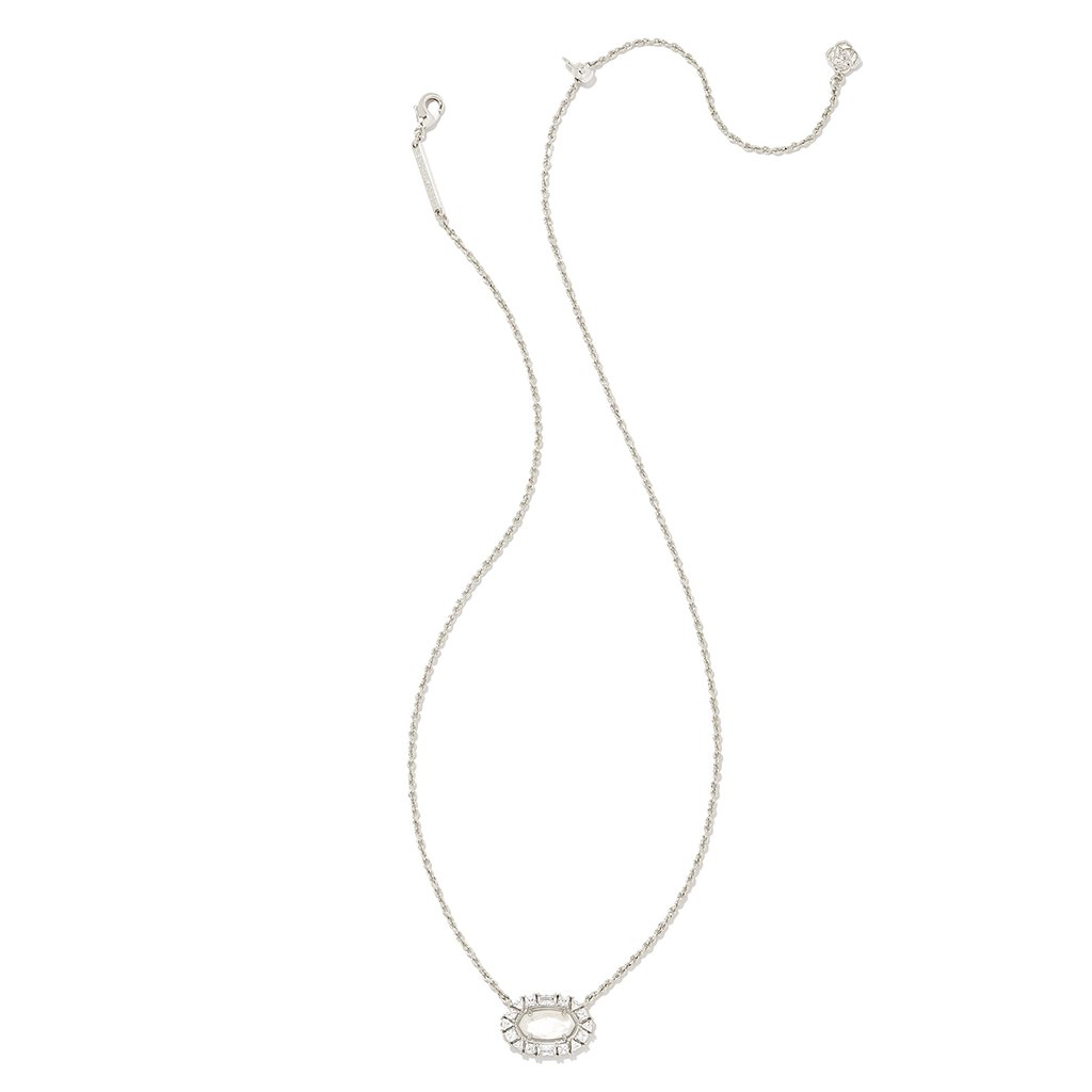 Kendra Scott  Elisa Silver Crystal Frame Short Pendant Necklace in Ivory Mother-of-Pearl