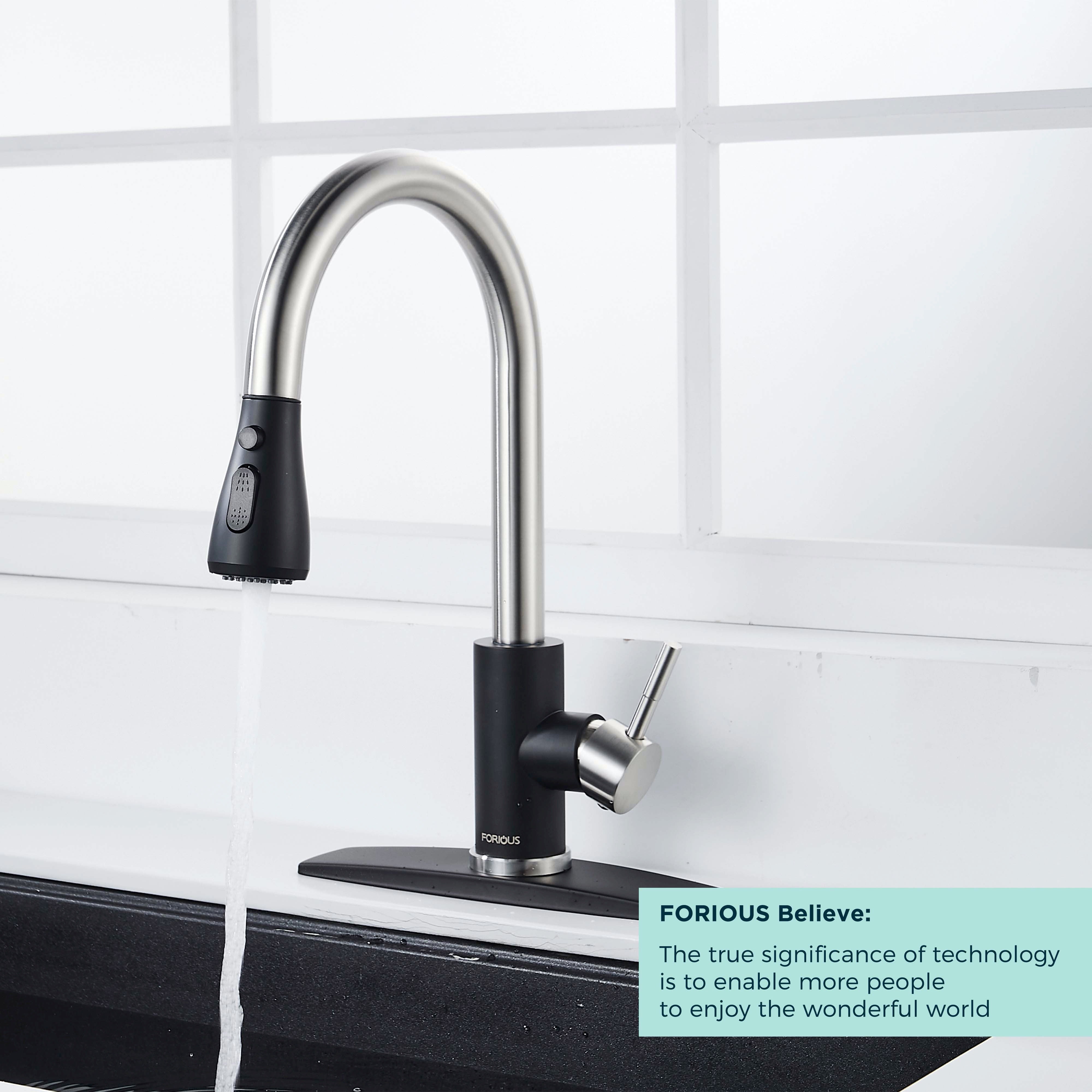 Forious Kitchen Faucet with Pull Down Sprayer Single Handle Brush Black in Kitchen