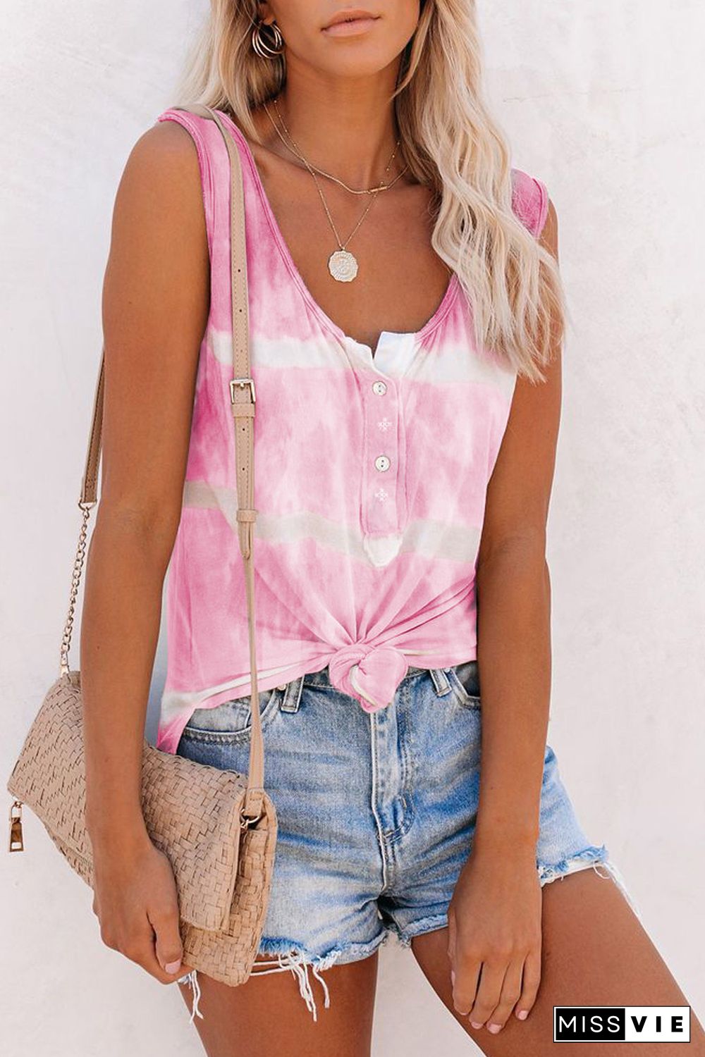 Pink Tie-dye Print Tank Top