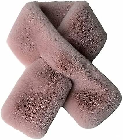 Women's Winter Fall Furry Faux Fur Loophole Scarf Soft Cozy Neck Warmer Wrap Dark Pink -