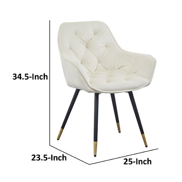 Alix 25 Inch Modern Dining Chair， Button Tufted， Set of 2， White， Black