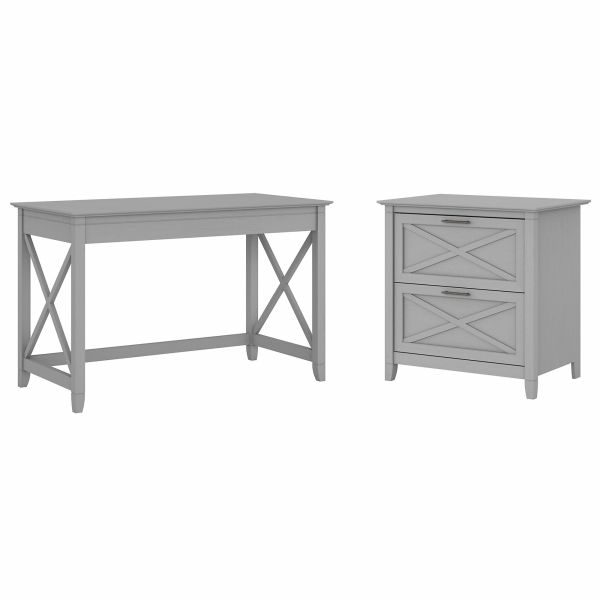 Bush Furniture Key West 48W Writing Desk with 2 Drawer Lateral File Cabinet in Cape Cod Gray