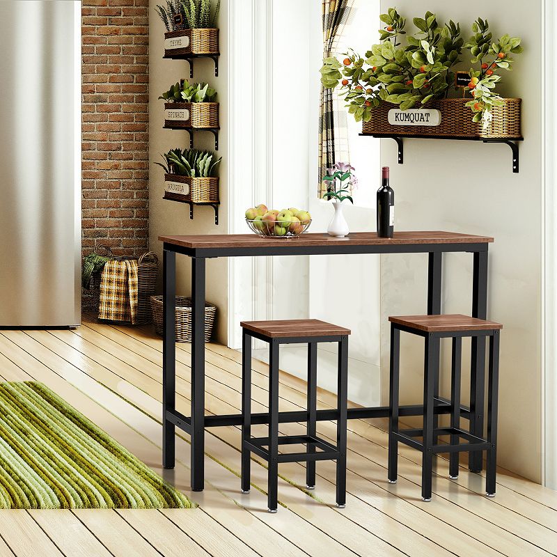 3 Pieces Counter Height Bar Furniture Set with Backless Stools-Brown