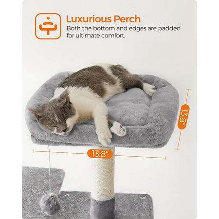 Feandrea Cat Tree Cat Tower Cat Condo with Scratching Posts Hammock  Cat Activity Center Light Gray