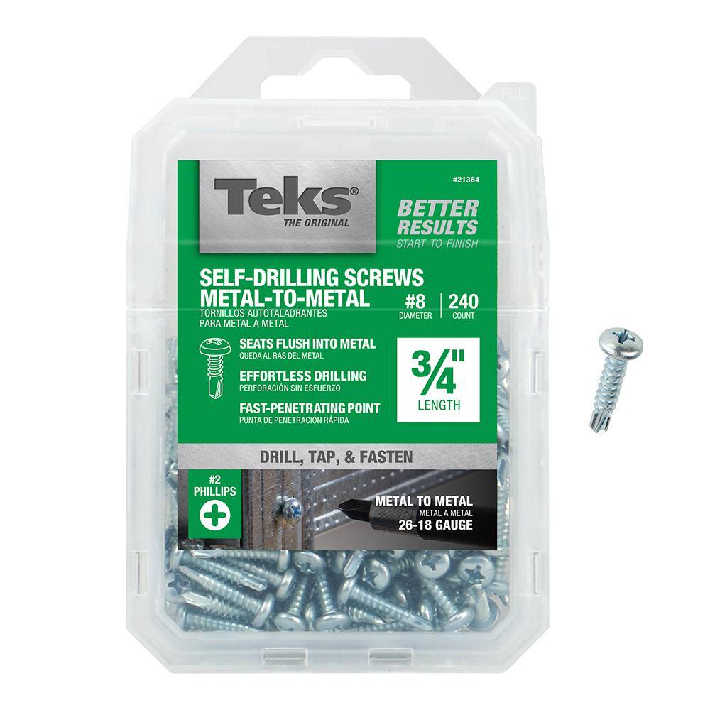 Teks #8 x 34 in. Phillips Pan-Head Self-Drilling Screws (240-Pack) 21364