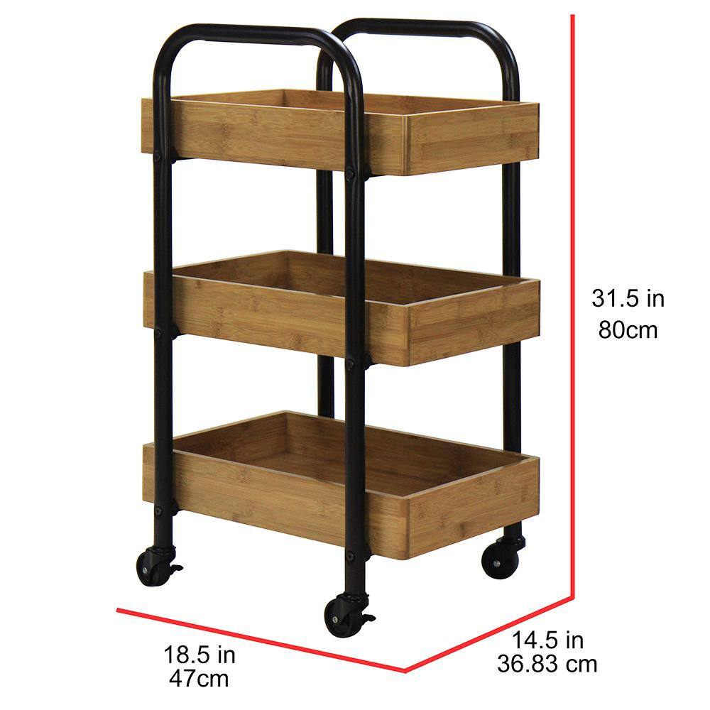 Oceanstar 3-Tier Metal Wheeled Portable Storage Cart with Removable Bamboo Trays 3SC1675