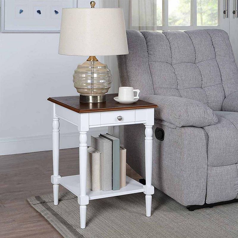 Convenience Concepts French Country 1 Drawer End Table with Shelf， Dark Walnut/White Finish