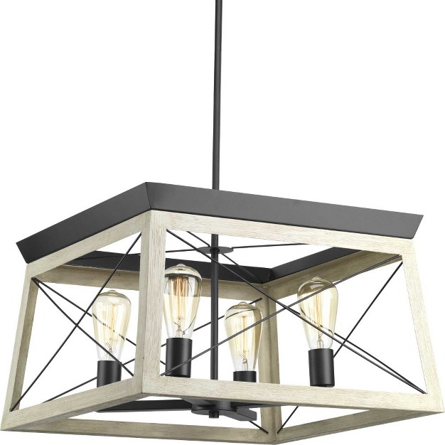 Progress Lighting Briarwood 4 light Chandelier Ceruse Black Oak X brace Design Faux Wood Frame