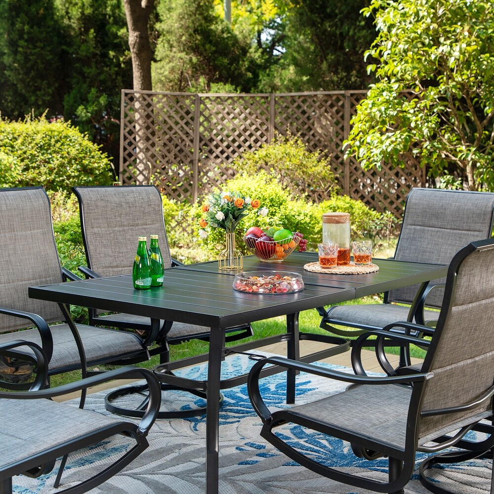 7 Pieces Patio Dining Set  6 x Swivel Dining Textilene Chairs and 1 Metal Table with 2.6\