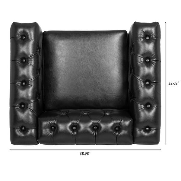 Livingroom Accent Chair， 1 Seater PU Cover Sofa Armchairs Rolled Arms Chairs Lounge Chairs with Nailheads， for Bedroom， Black