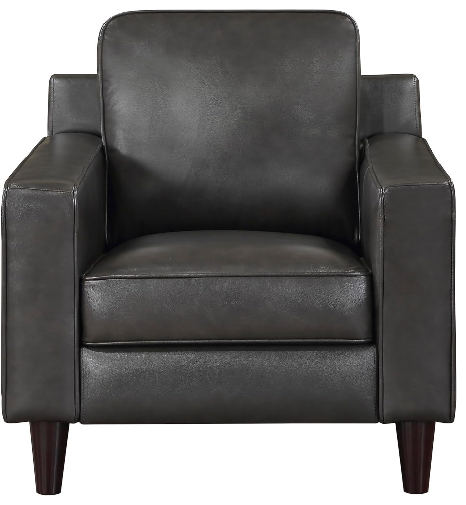 Transitional Accent Chair  Pine Wood Frame  ampLeather Seat With Track Arms  Gray   Transitional   Armchairs And Accent Chairs   by Decor Love  Houzz