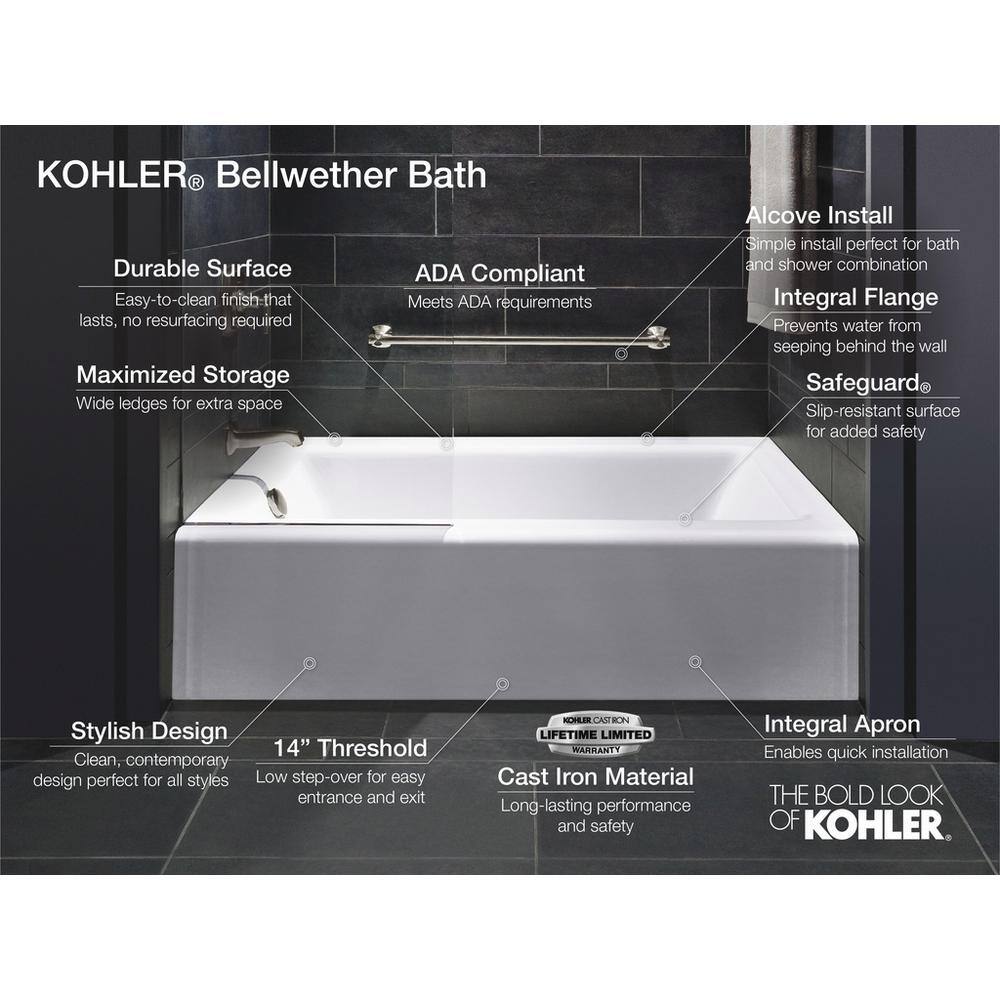 KOHLER Bellwether 60 in. x 32 in. Soaking Bathtub with Left-Hand Drain in White K-875-0