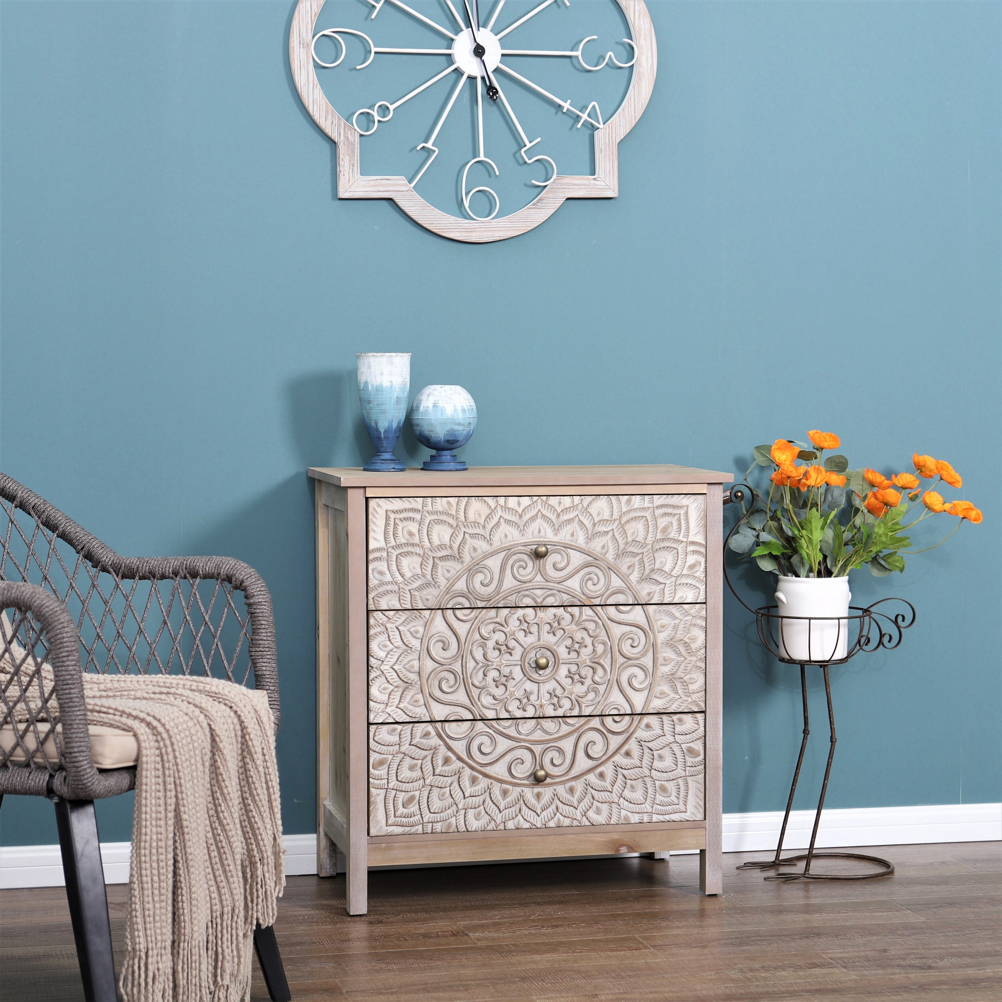 Sophia and William Accent Console Table 3- drawer Storage Floor Cabinet