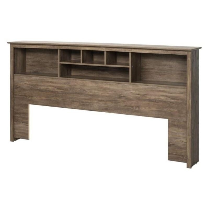 King size Bookcase Headboard in Drifted Gray Wood Finish - - 34156833