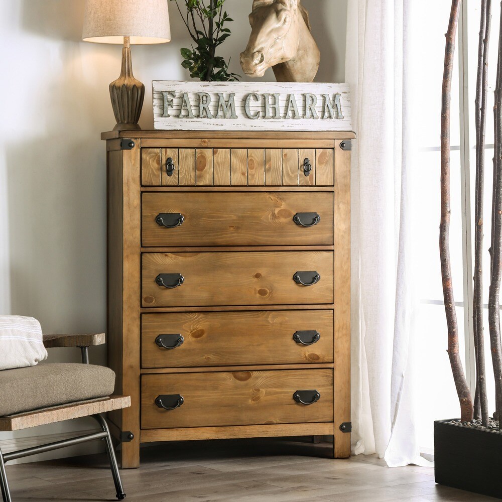 Sierren Country Brown Wood 3 Piece Panel Bedroom Set with USB Port by Furniture of America