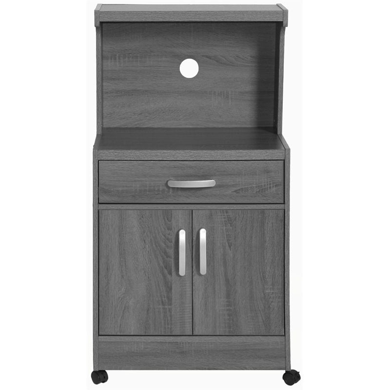 Pemberly Row Modern Kitchen Wooden Microwave Cart in Gray