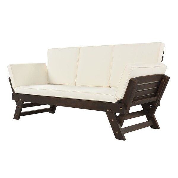 3-seater Sofa Outdoor Adjustable Patio Expandable and Multifunctional Daybed， Wooden Chaise Lounge with Cushions for Small Places - Overstock - 37248098