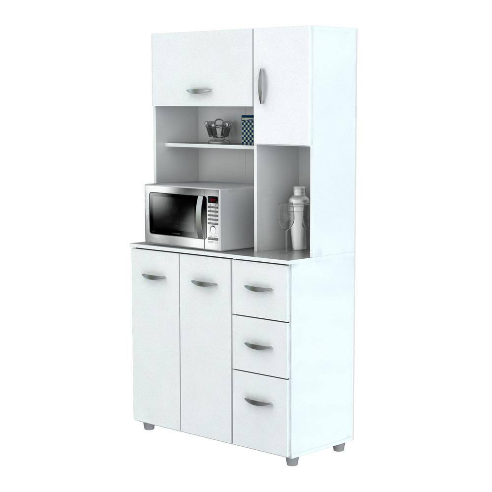 Inval Laricina 35.04 in. x 15.35 in. x 66.14 in. Microwave Storage Utility Cabinet in White GCM-042