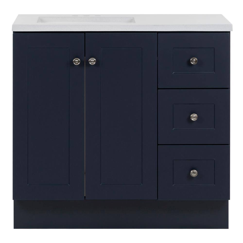 Glacier Bay Bannister 36.5 in. W x 18.75 in. D Bath Vanity in Deep Blue with Cultured Marble Top in Colorpoint White with White Sink BA36P2-DB