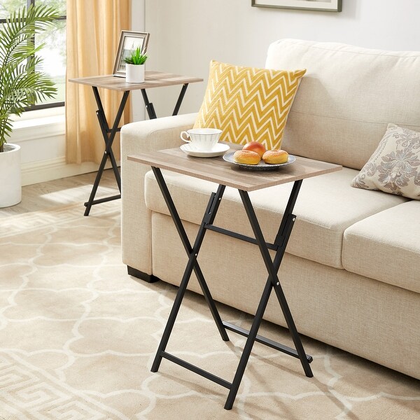 Single Dinning Folding Table Side Table for Eating at Couch 2 Piece