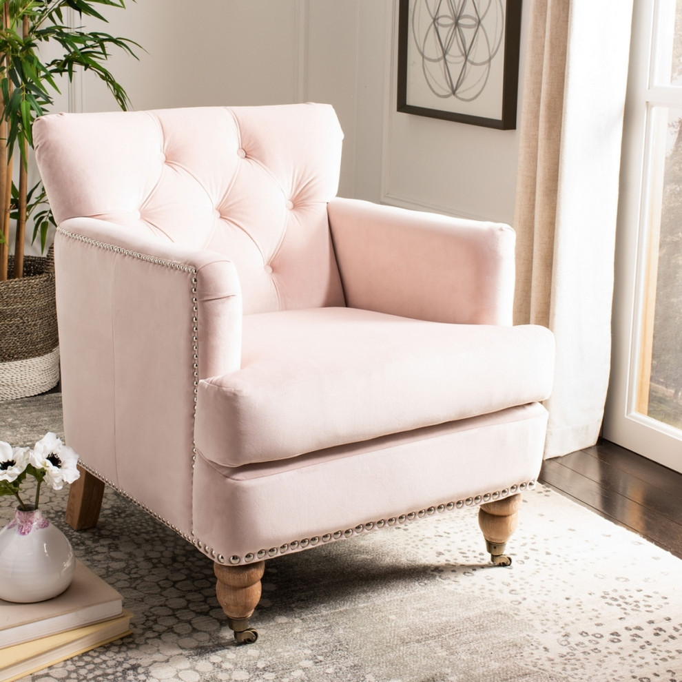 Leonard Tufted Club Chair Blush Pink/Whitewash   Eclectic   Armchairs And Accent Chairs   by V.S.D Furniture  Houzz