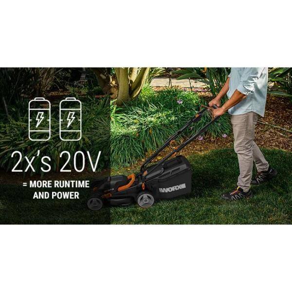 Worx POWER SHARE 40-Volt 14 in. Cordless Battery Walk Behind Mower with Mulching  Intellicut (Battery  Charger Included) WG779