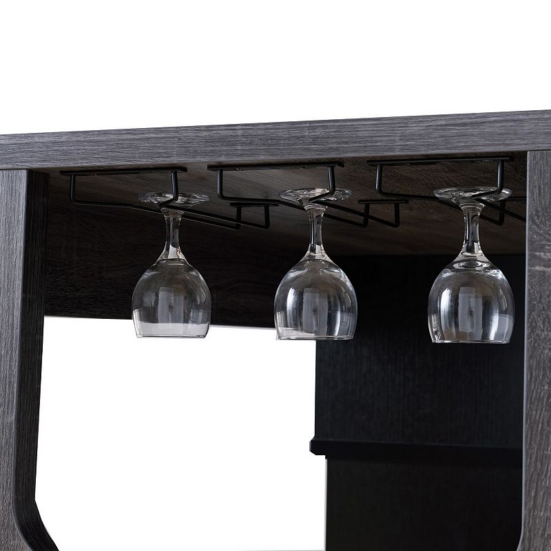 Transitional Style Wooden Bar Table with 3 Tier Side Shelves， Gray