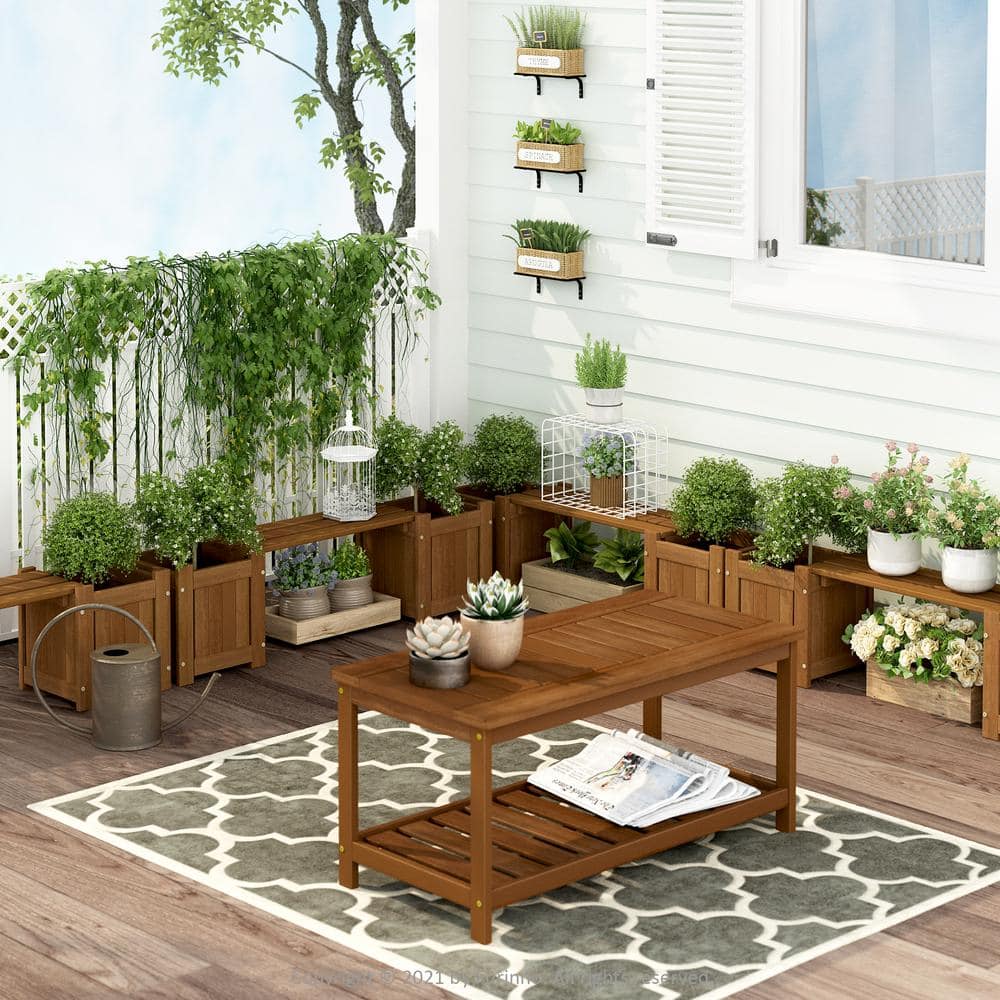 Furinno Tioman Meranti Hardwood Mini Planter Box with Seater FG20464