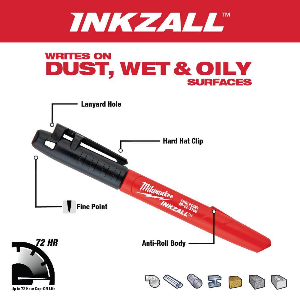 MW 1-38 in. Multi-Tool Oscillating Blade Set (4-Piece) and 1 Inkzall Black Fine Point Jobsite Permanent Marker 49-25-1103W-48-22-3100