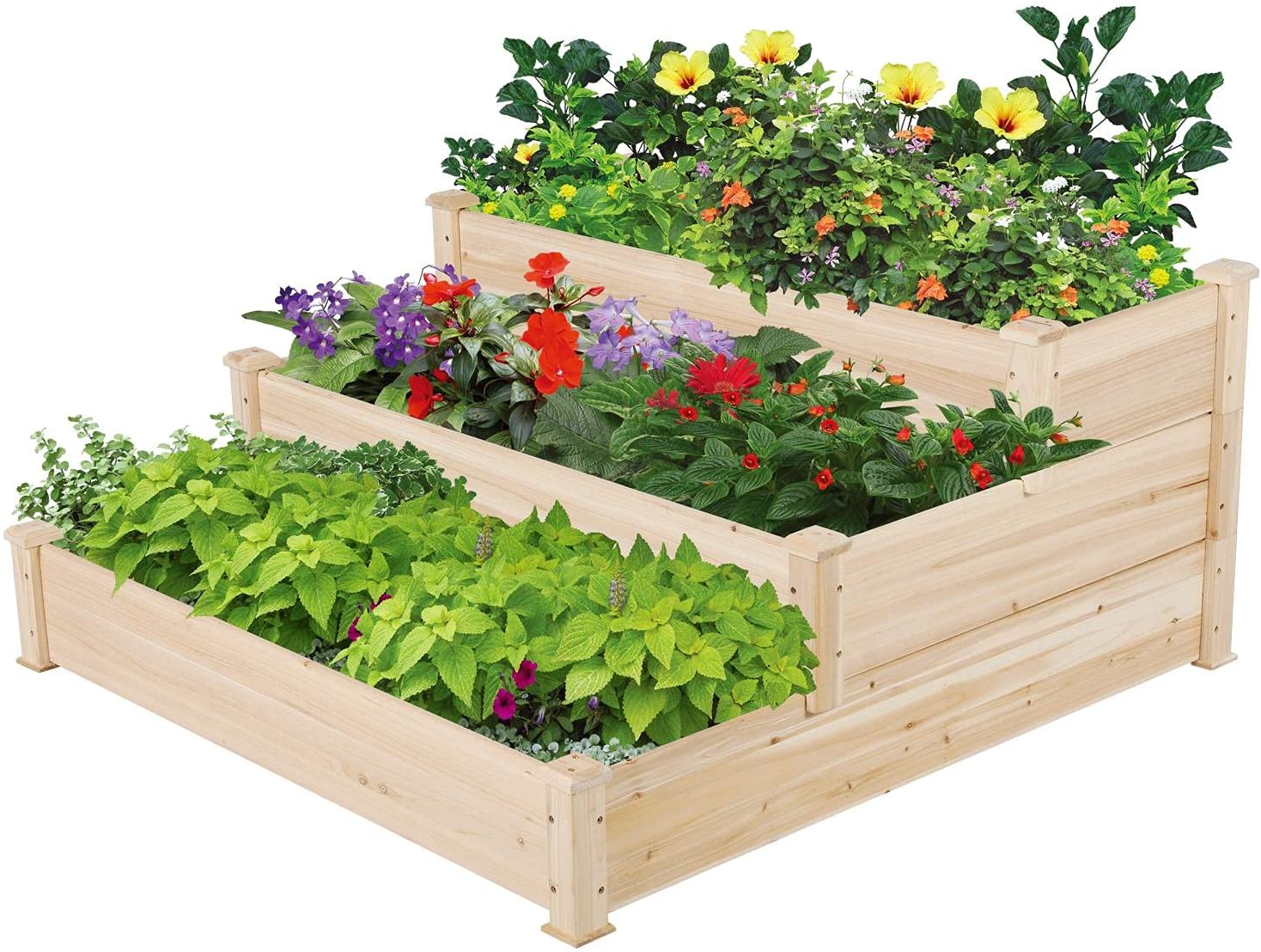 3 Tier Raised Garden Bed, Outdoor Elevated Flower Box, Wooden Vegetables Growing Planter for Backyard/Patio/Gardener