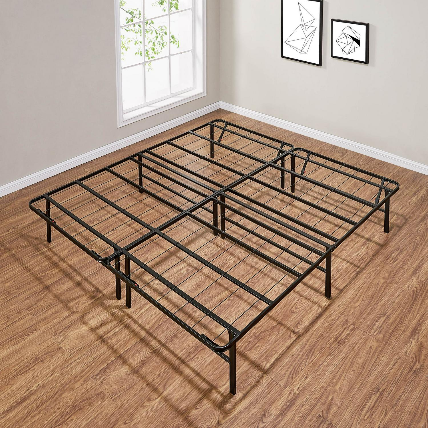 Mainstays 14  High Profile Foldable Steel King Platform Bed Frame Black  Crowdfused