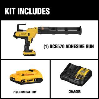 DW 20V MAX Cordless 29 oz  600 ml Adhesive Gun with (1) 20V 2.0Ah Battery and Charger DCE570D1