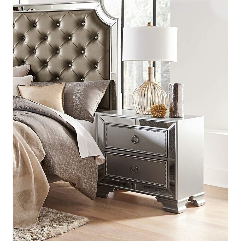 Wooden Nightstand with 2 Drawers in Modern Traditional Style - - 36129941