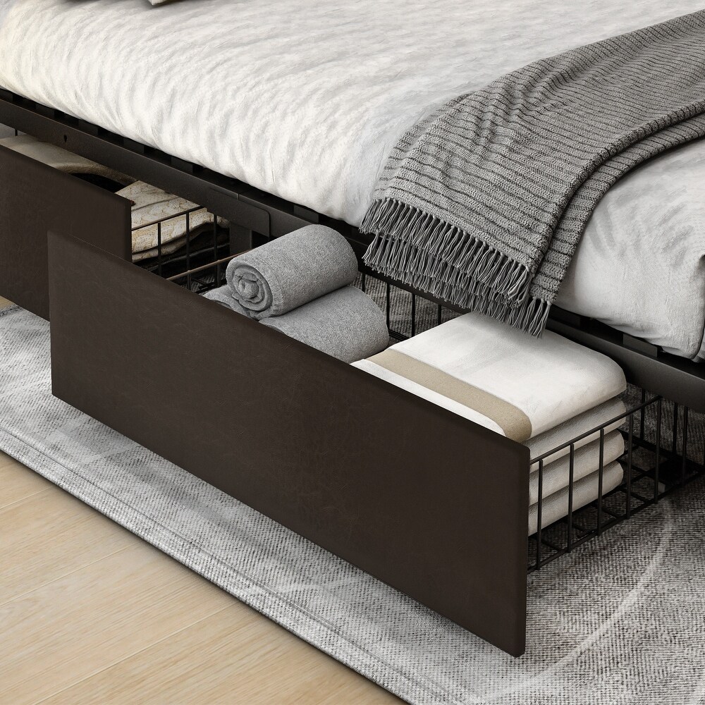 PU Tufted Upholstered Headboard Platform Bed Frame with Storage Drawer