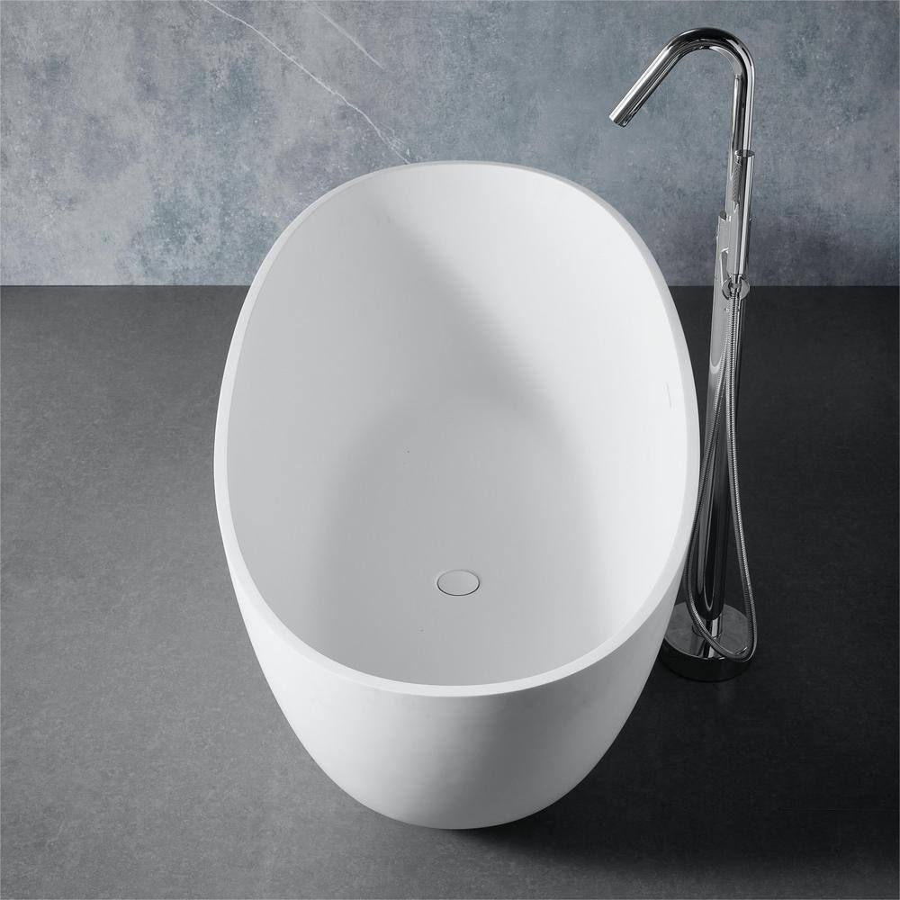 UPIKER 65 in. Stone Resin Oval Flatbottom Non-Whirlpool Freestanding Bathtub Soaking Tub in Matte White UP2212BTS65003