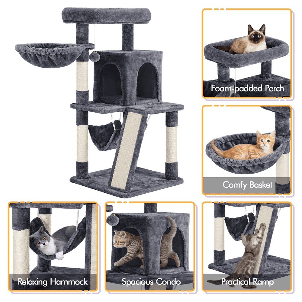 SMILE MART Multi-level Small Cat Tree Tower with Condo, Dark Gray