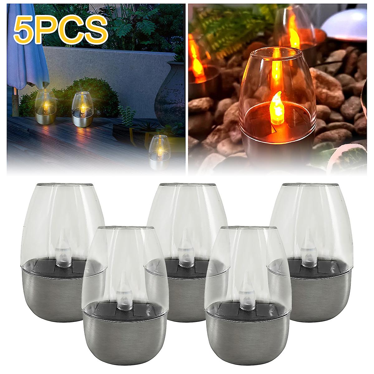 5pcs Led Candle Lamp Solar Light Outdoor Garden Led Candle Light Ip44 Waterproof Tea Lamps Deck Night Lamps Outdoor Lighting