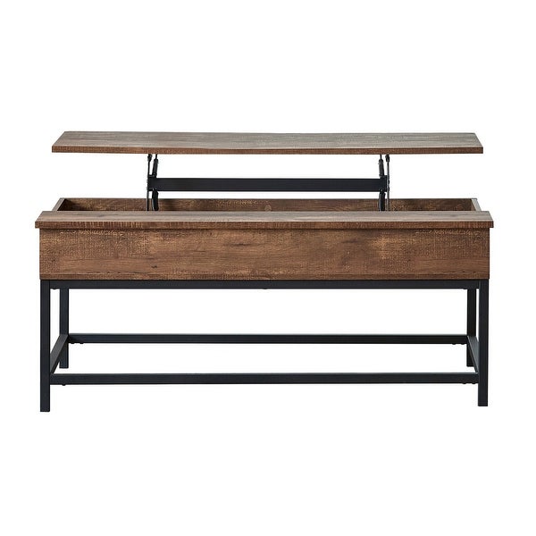 Lift Top Coffee Table with Hidden Storage in Brown Oak and Sandy Black