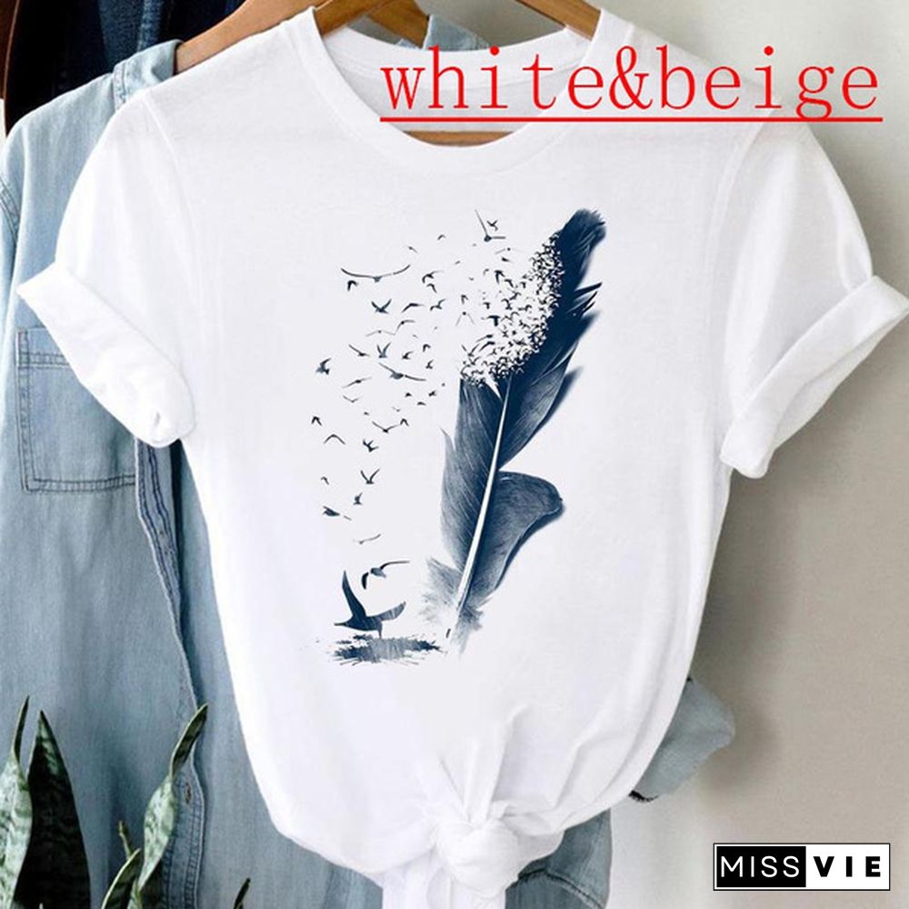 tee top tshirt fashion clothes women summer print lady female watercolor geometric spring 90s clothing short sleeve T casual cartoon graphic t-shirt