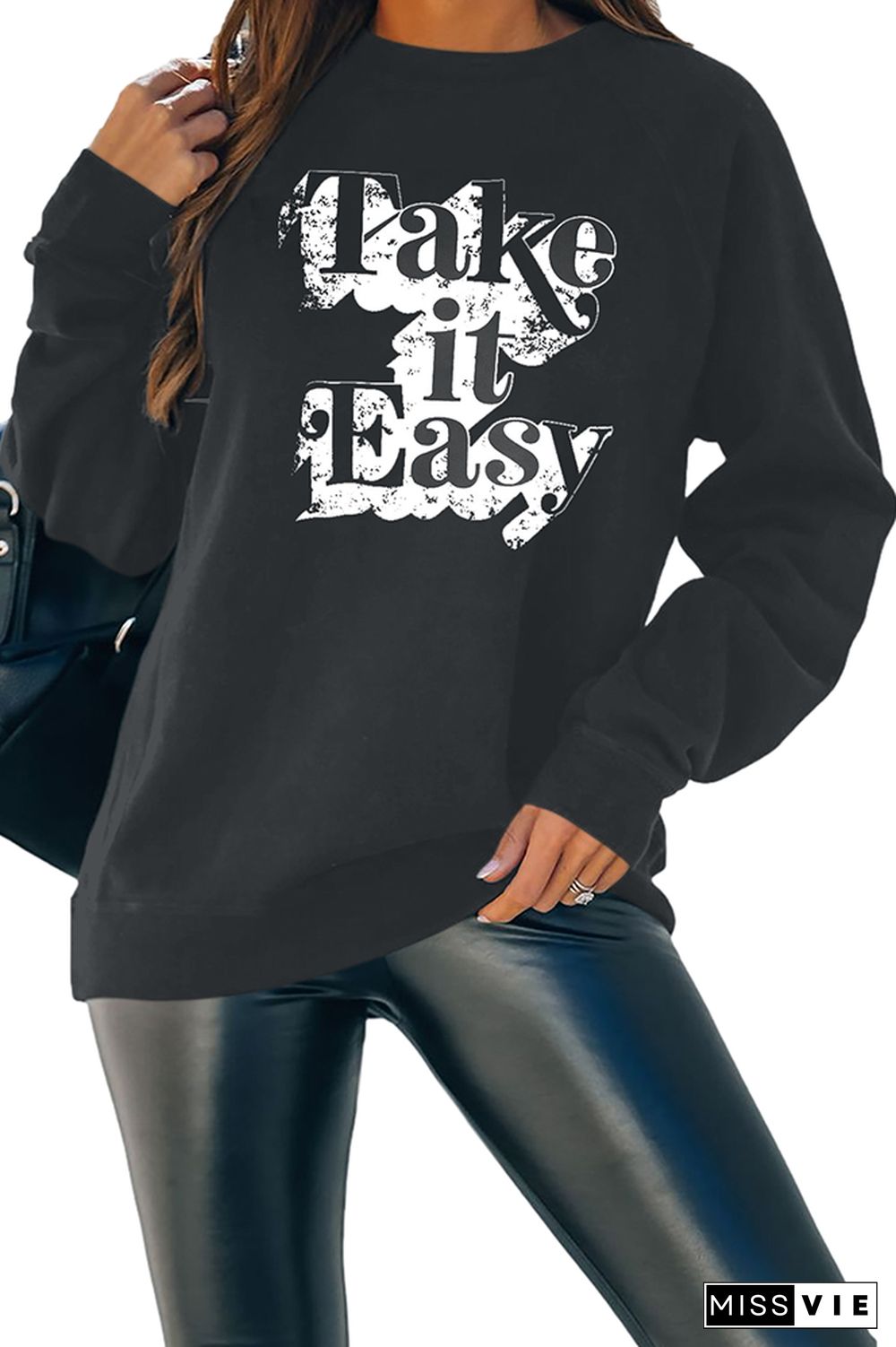 Take It Easy Print Essencial O-neck Long Sleeve Sweatshirts Women Wholesale